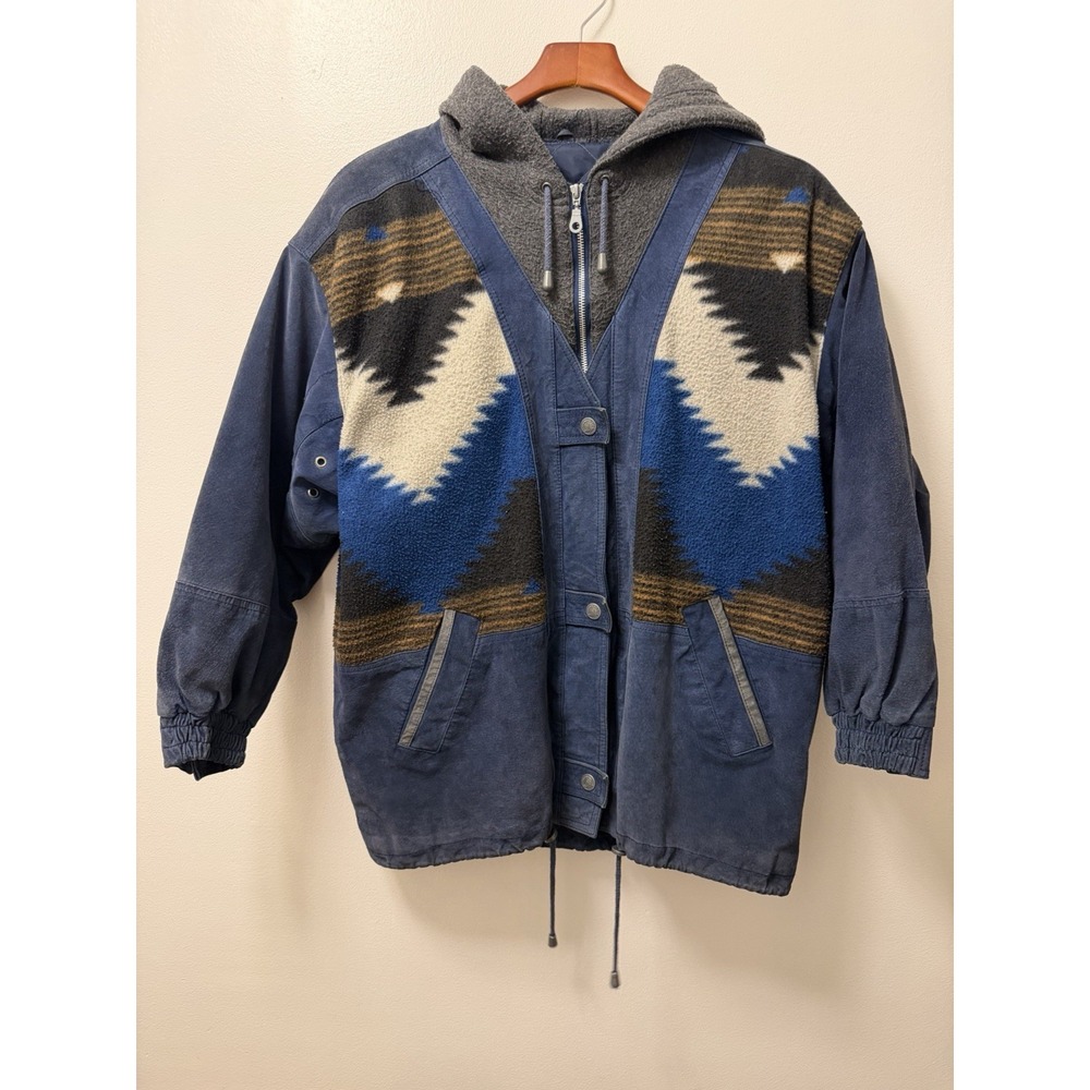 Vintage Winlit 1969 Men's XL Leather Jacket Zip Pockets Western Aztec Pattwen